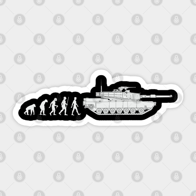 Humorous design Evolution and the M1 Abrams tank Sticker by FAawRay